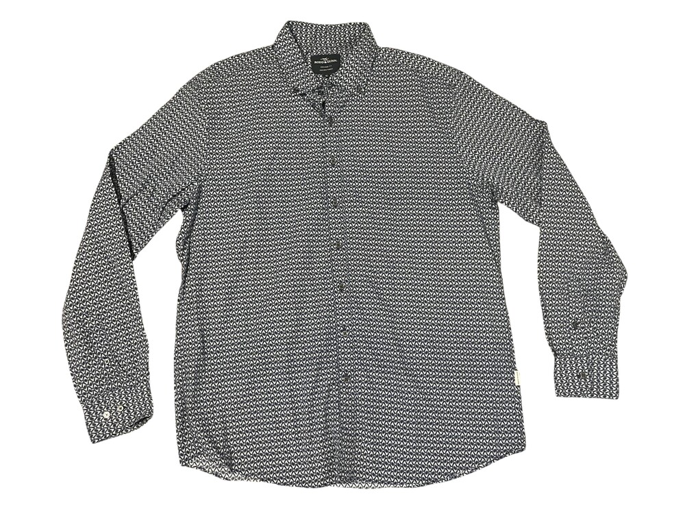 Rodd & Gunn Shirt Mens XL Blue White Geometric Print Button Front Italian Fabric